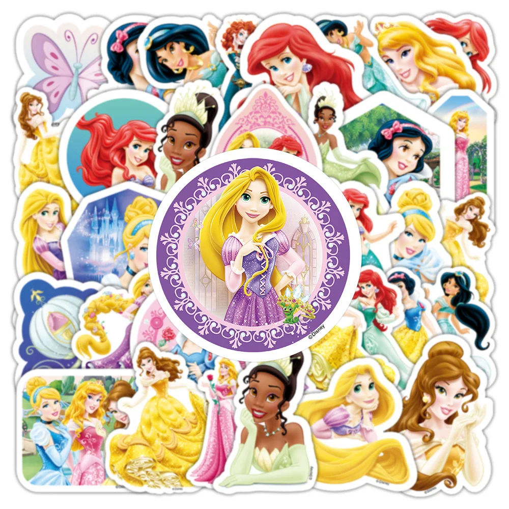 10/30/50/100pcs Disney Mix Princess Cartoon Stickers Anime Cute Aesthetic Snow White Frozen Decals for Kids Toys Gifts DIY Phone