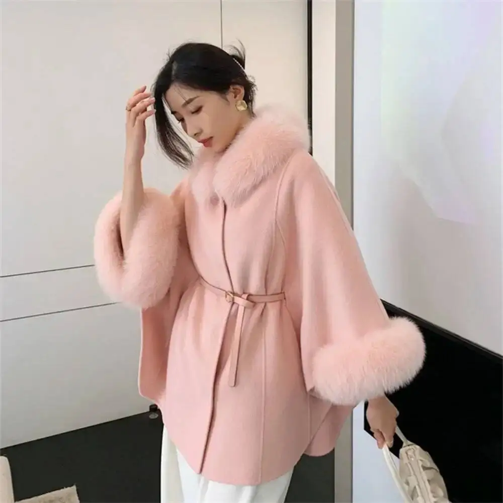 Sleeve Detachable Real Fox Fur Collar 2026 New Autumn Winter Wool Women's Warm A-Line Jacket Luxury Thick Female Coat