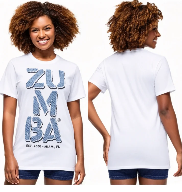 2026 Men Women Short Sleeve T Shirt, Faux Denim Grain Letter Graphic Loose Fitness Top