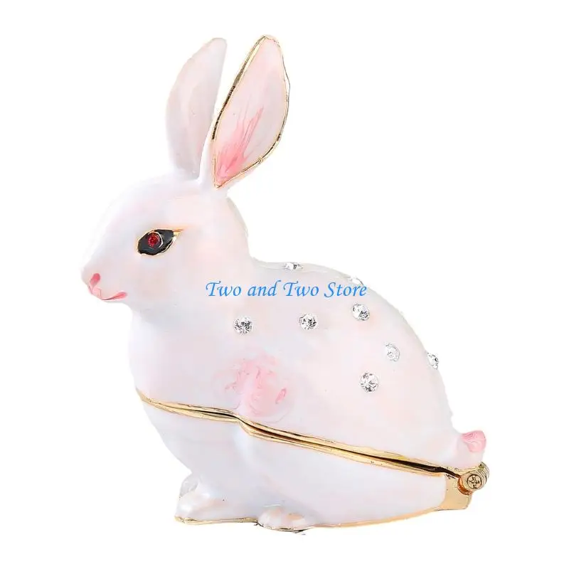 HX6F Unique Rabbit Decorative Jewelry Keeper With Plush Interior