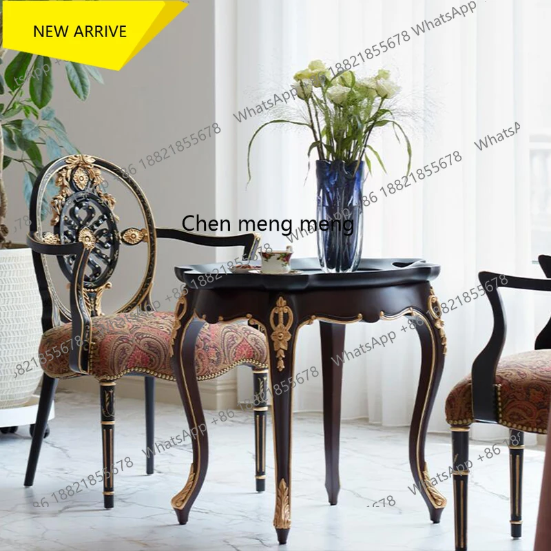 

Q178 European style single solid wood living room leisure table and chair combination reception chair chair surface inlaid fabri