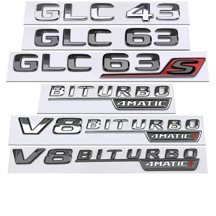 For Mercedes Benz Silver Black X253 C253 GLC43 GLC63 GLC63s S AMG Emblem V8 BITURBO 4MATIC 4MATIC+ Emblems Badges