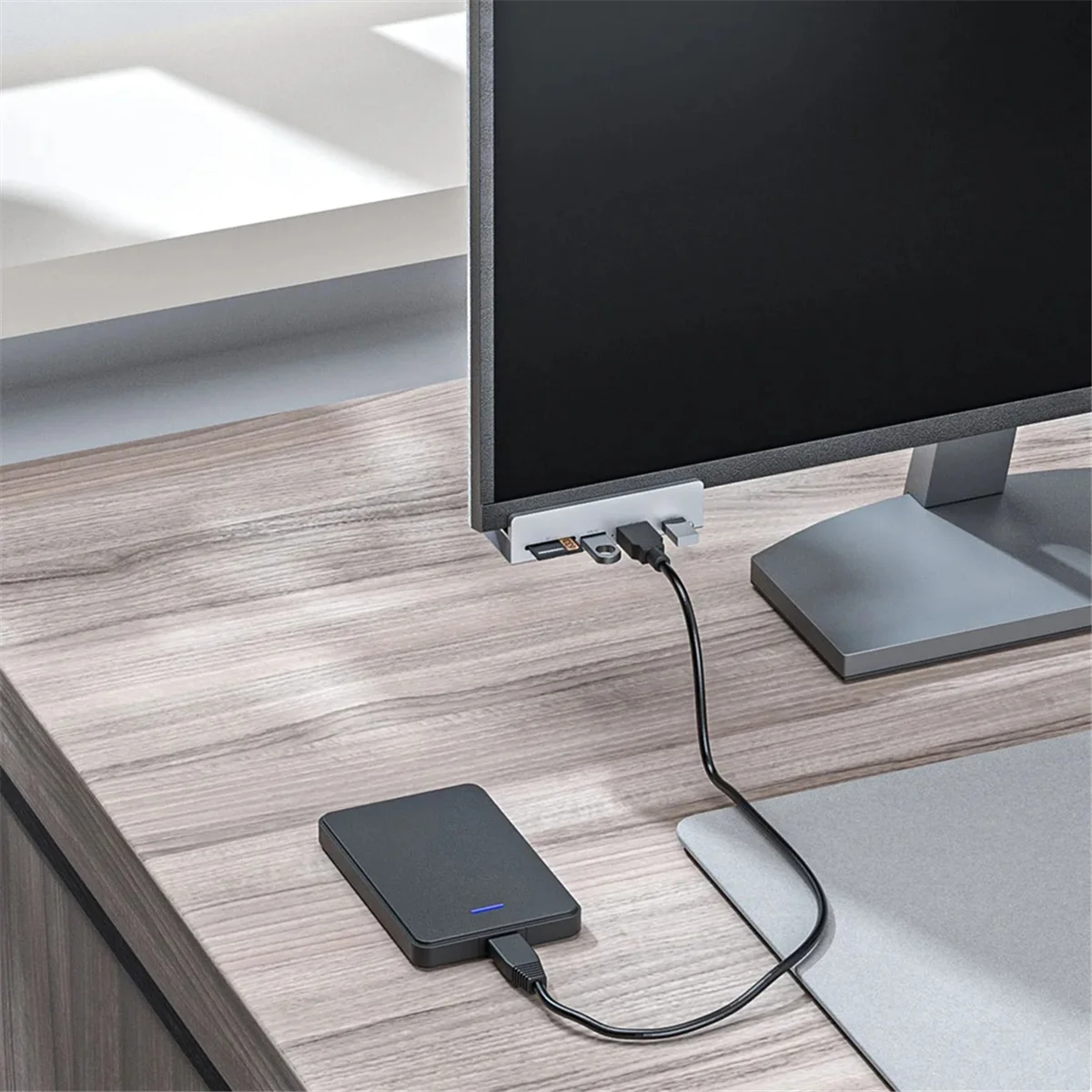 T88C Aluminium USB 3.0 Hub Clamp 4-Port USB Splitter 4.92 Kaki Kabel Data USB Desktop USB Hub Tanpa Adaptor Daya