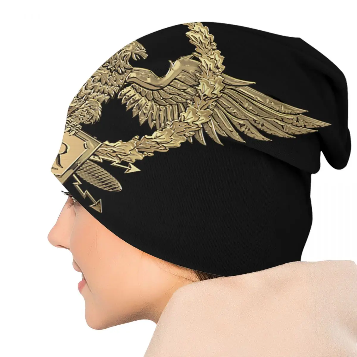 Gold SPQR Roman Imperial Eagle Bonnet Hat Knit Hats Men Women Cool Unisex Winter Warm Beanies Cap