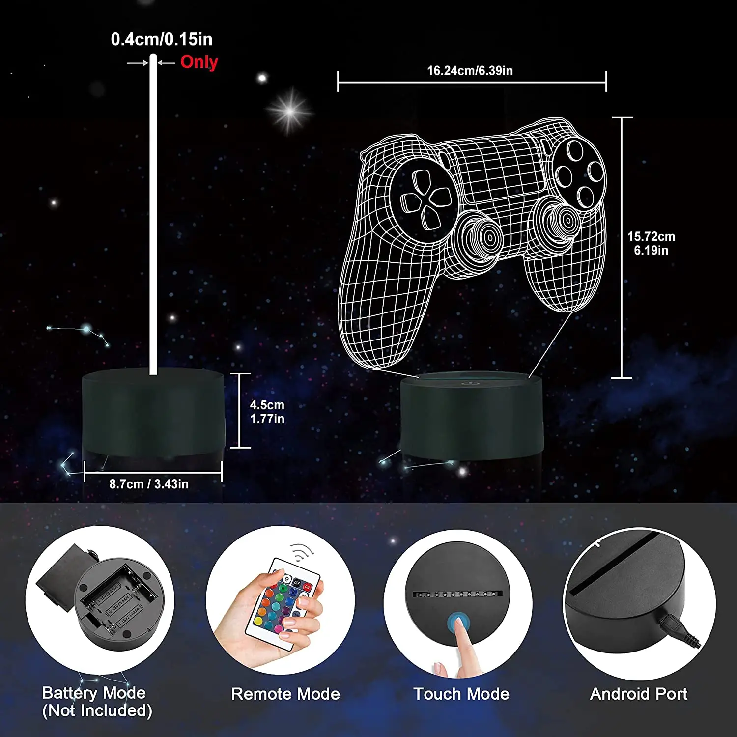 3D 게임 패드 착시 램프, 게임 컨트롤러 야간 조명 원격 제어 16 색 변경 게임 룸 장식 최고의 게이머 선물