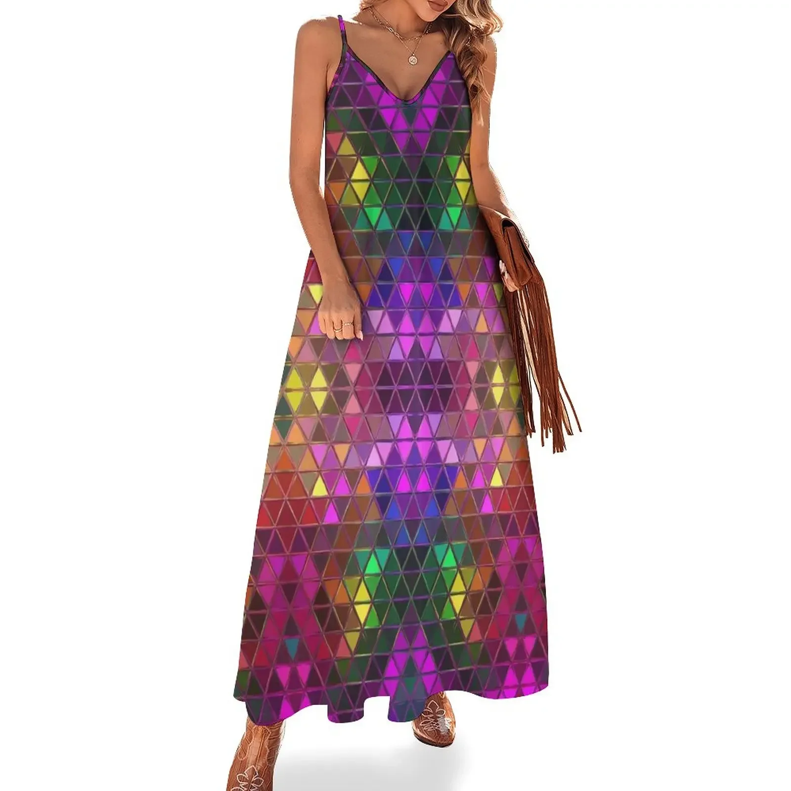 

Glowing Triangles Mosaic Pattern Sleeveless Dress dress for woman long dresses for women