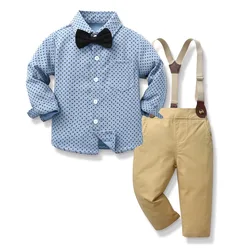 Boys' Long-sleeved Shirt Strap Pants Set 70-160cm Boy 2025 New Children's Korean Version June Day Piano Performance Clothes