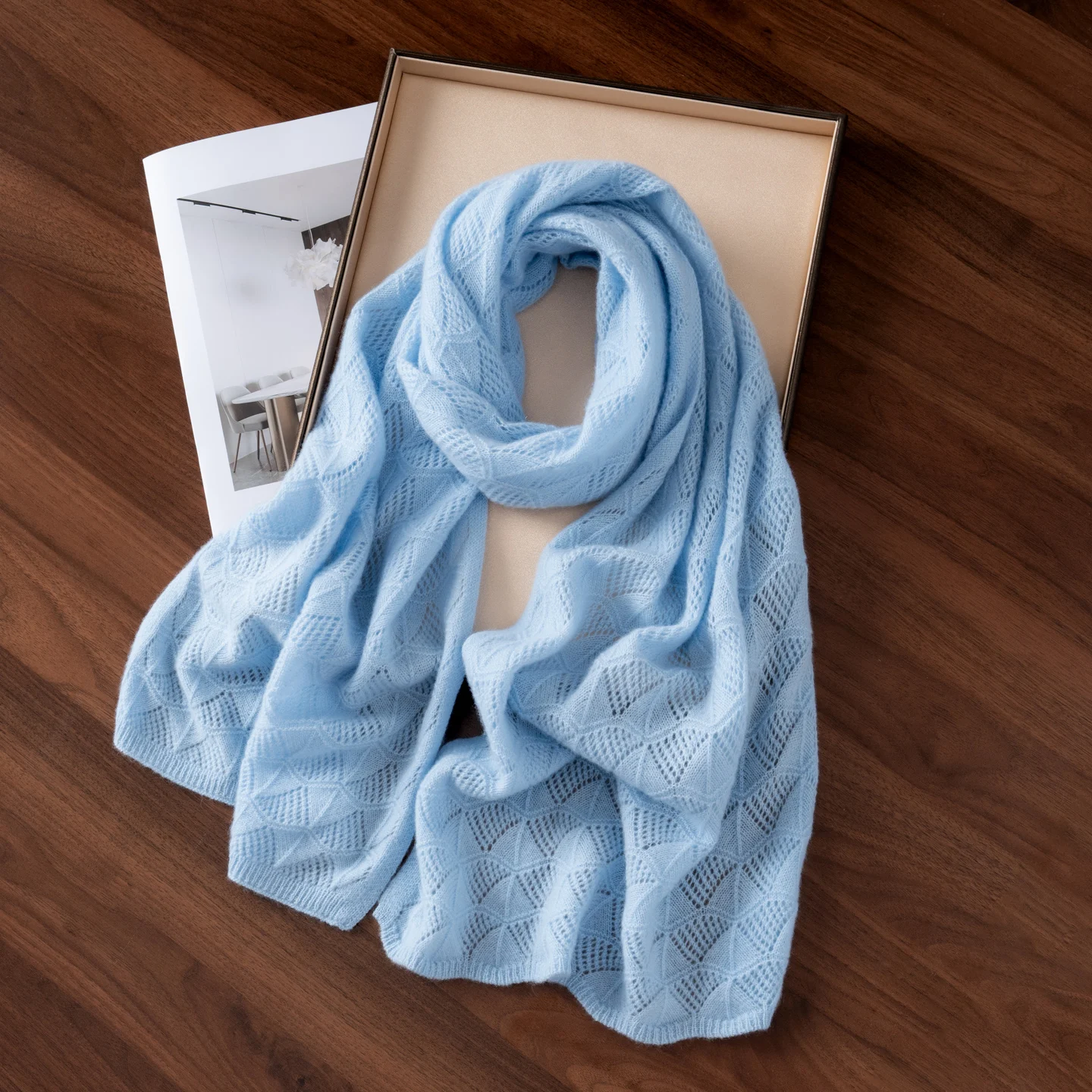 

High Quality Women 100% Goat Cashmere Scarf Winter Fashion Plain Solid Warm Cashmere Hollowing Shawl Wrap Long Scarves for Women