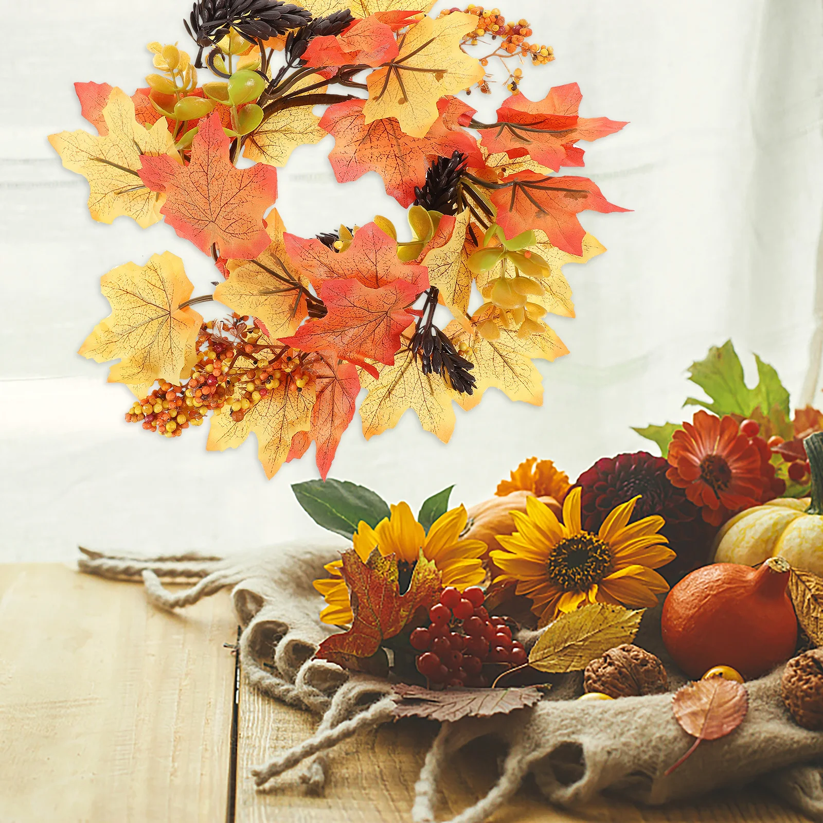 

Thanksgiving Day Wreath Maple Leaves Fall Harvest Front Door Adornment Rustic Wall Decor Thanksgiving Decor Door Garland