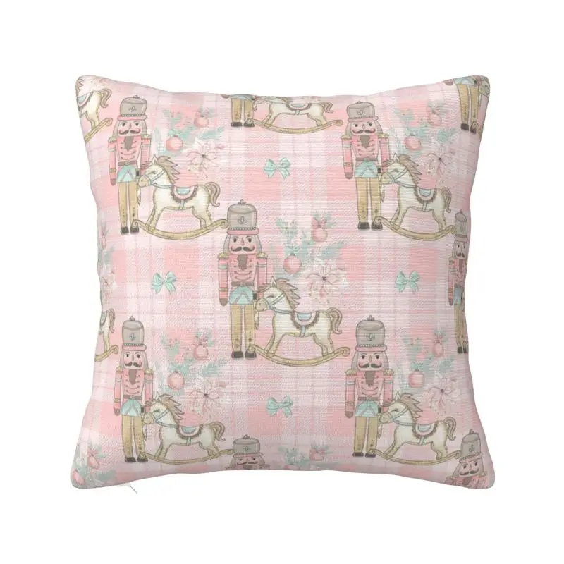 Custom Elegant Nutcracker Plaid Pink Pattern Christmas Cushion Cover Soft Cute Throw Pillow