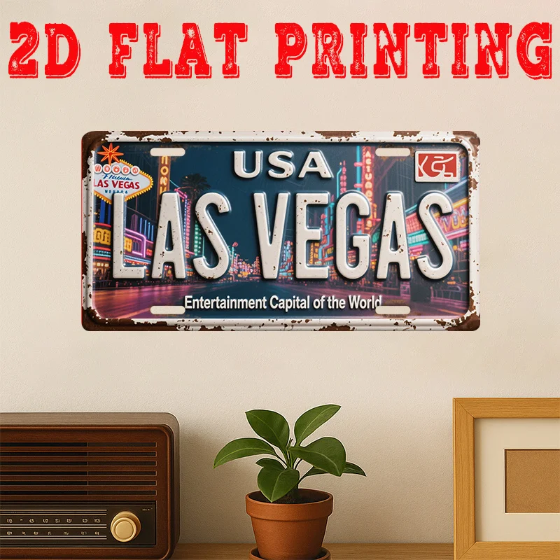 Placa de metal plana 2D, 1 peça de Las Vegas Nevada - Arte de parede com tema vintage com logotipo de faixa icônica, placa retrô para, bar, para caverna