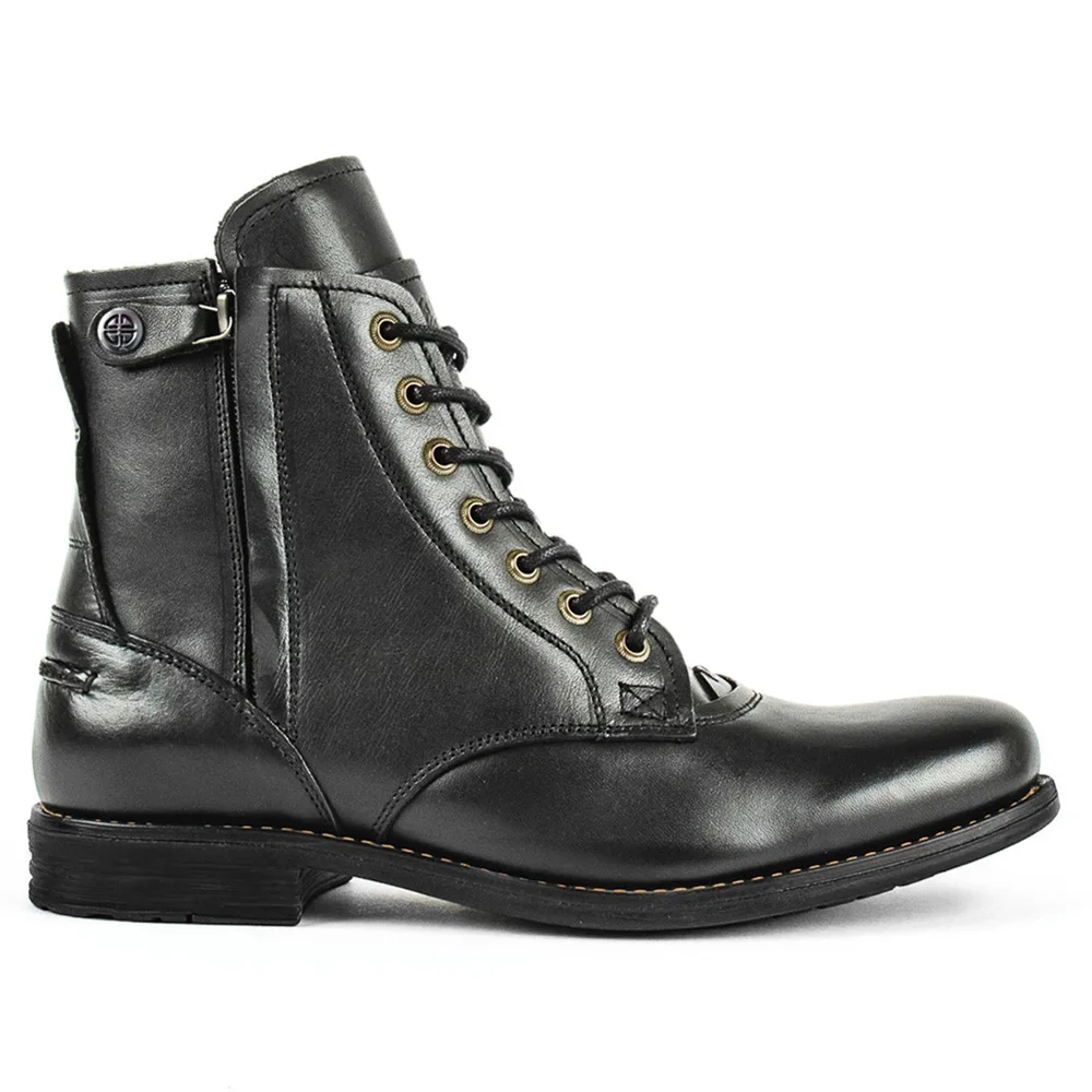 Botas de caballero con cremallera exquisita para hombre, zapatos de tacón bajo, punta redonda, hechos a mano, cuero conciso, diseño de ocio, moda, otoño