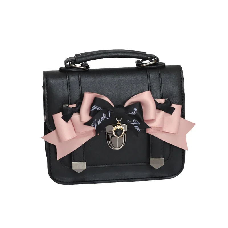 MBTI lindo Jk Satchels bolso de hombro para mujer cuadrado negro pequeño Pu bolsos y bolsos de cuero estilo japonés Lolita bolso de mujer