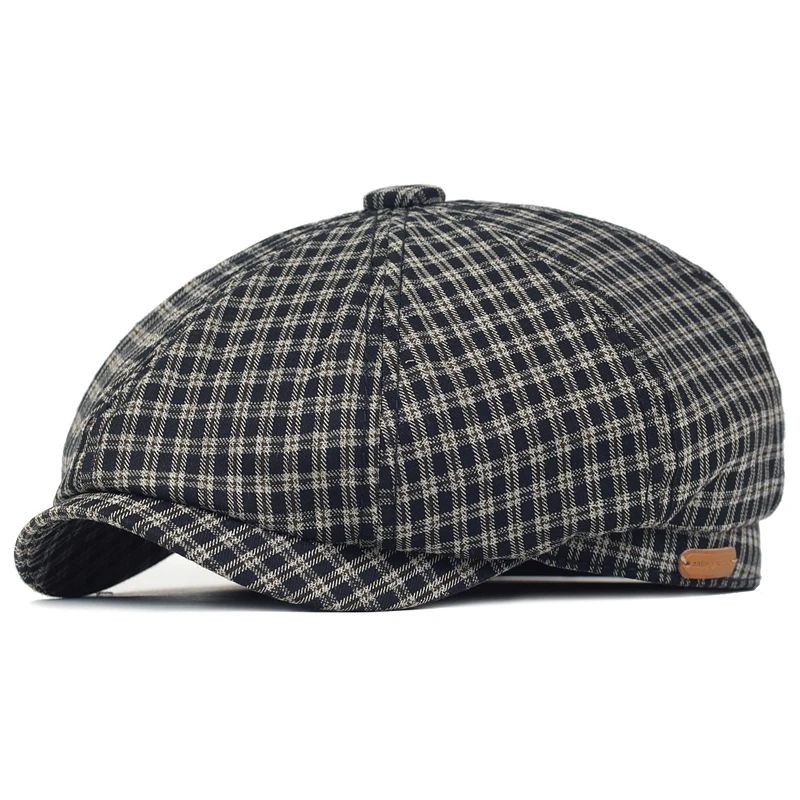 Spring Summer Plaid Newsboy Cap Breathable Peaky Octagonal Hat Vintage Soft Casual Berets Cap Visor Gatsby Flat Ivy Hat