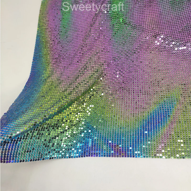 2022 Fashion Glomesh Flexible Metal Sequin Mesh Fabric Green Purple Color for Clothing DIY Jewelry Party Chainmail Dress