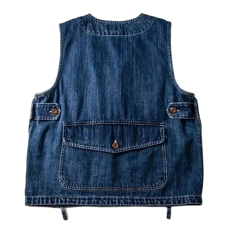 Men Vests Men's Summer Vintage Multi-pocket Sleeveless Vest Mens Casual Cotton Denim Vests Safari Style Vest Coat Waistcoat Male