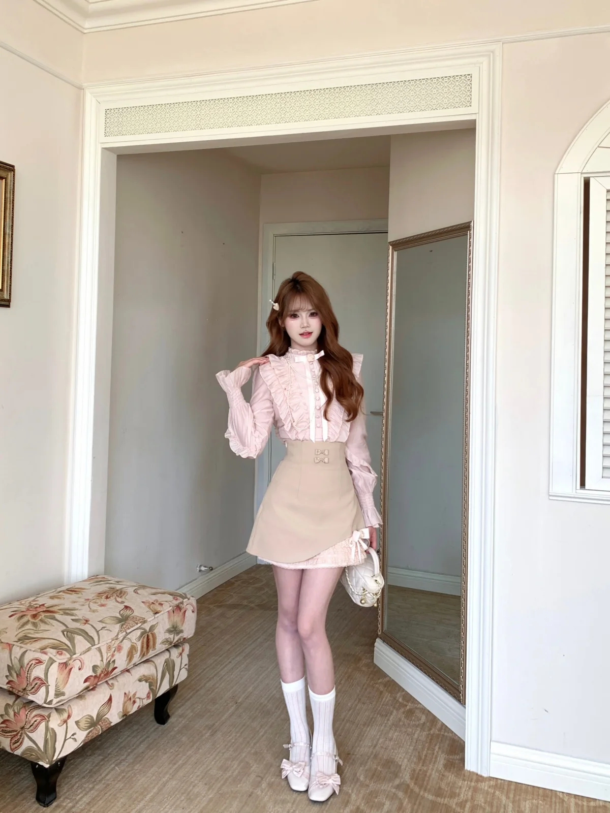 

Musefi Korean Sle irt And High Waist Skirt Set Ele Miss Rich Two Piece Women's Outfit Daily Polyester Nylon
