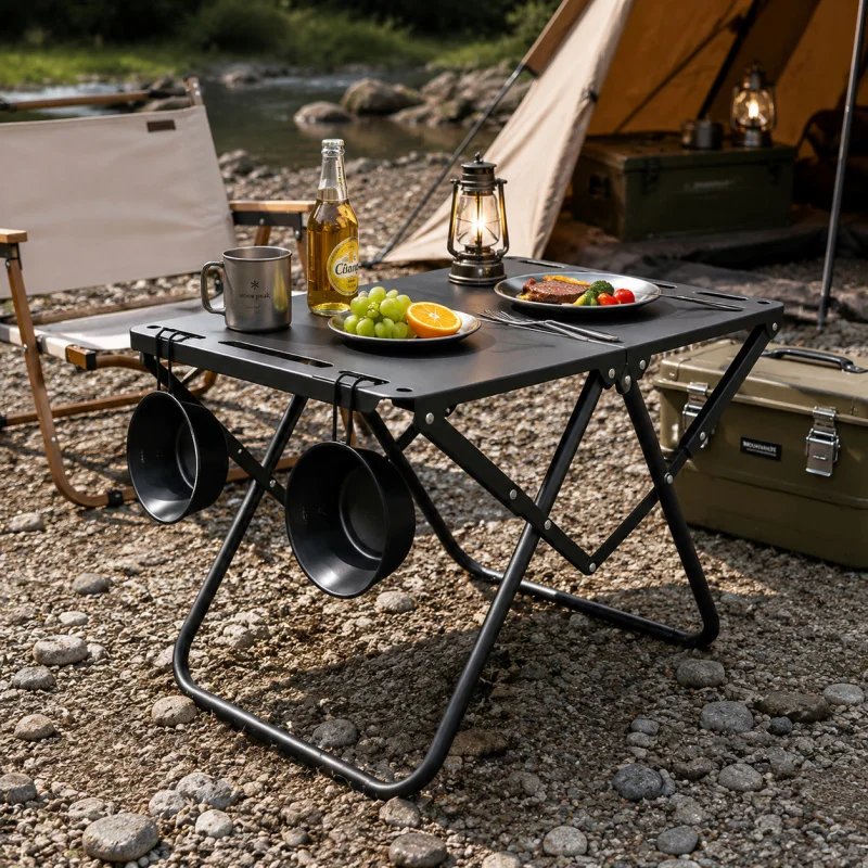 

Foldable Hollowed Tabletop Beach Picnic Table Lightweight Compact Outdoor Desk for Camping Backyard Daily Leisure Use