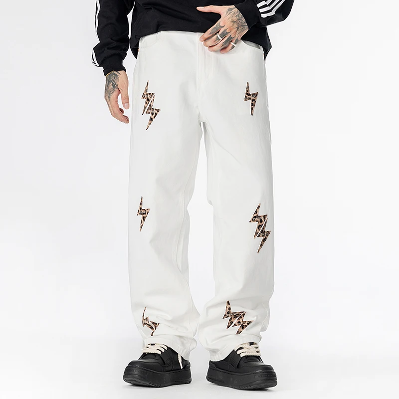 アメリカンハイストリートファッションバギージーンズメンズストリートウェアファッションヒップホップルーズカジュアルプラスサイズホワイトデニムジーンズパンツトラウザーズ