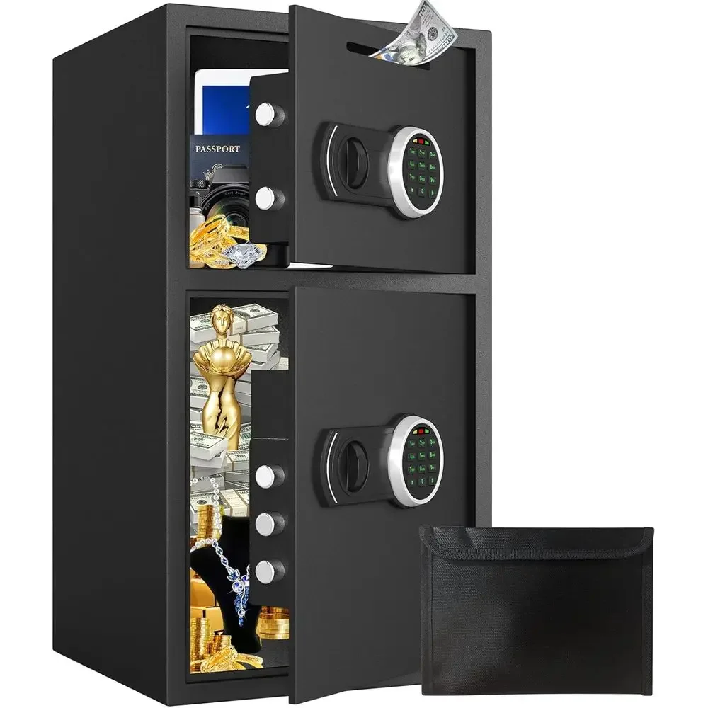 Extra Large Home Security Box with Waterproof Bag, Digital Safe Box with Deposit Slot and Metal Storage, Soft-lined Money Safes