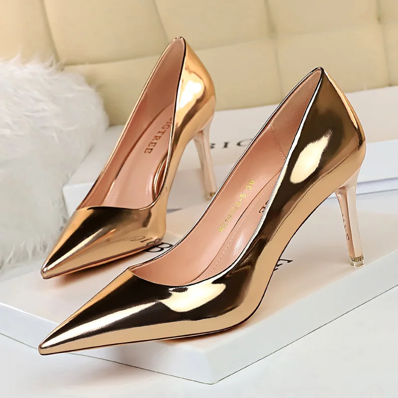 

New Women Fashion 7.5cm 10.5cm High Heels Party Office Shoes Ladies Heeled Female Pumps Pointed Toe Big Size 43 Thin Heels Shoes