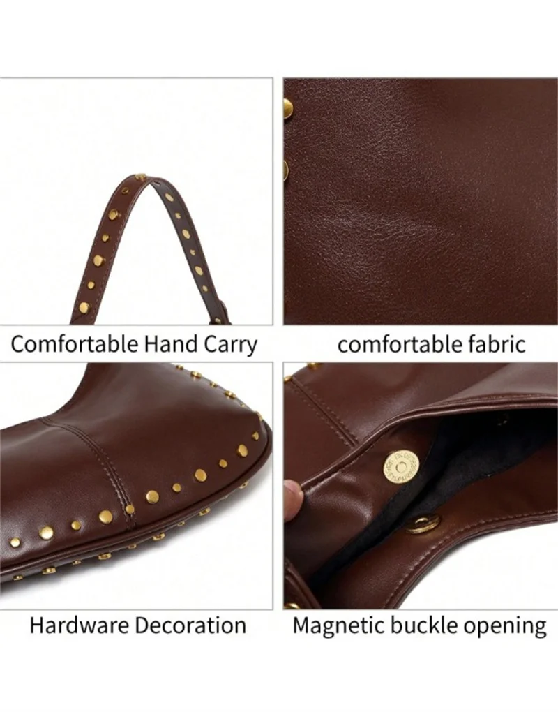 فاسق نمط برشام تصميم جلد ناعم تحت الإبط حقائب النساء بلون حقيبة كتف عادية سعة كبيرة حقائب يد للسيدات Bolsas