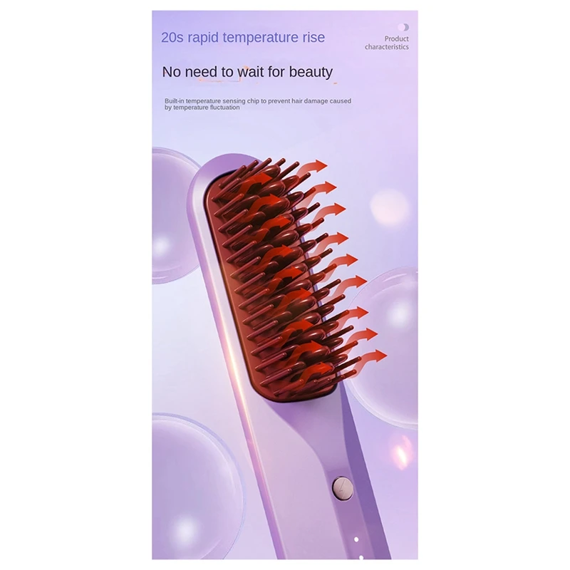 Rechargeable Hot Comb Cordless Hair Brush Straightener Heat Pressing Combs Electric Comb Anti Burn Fast Heating