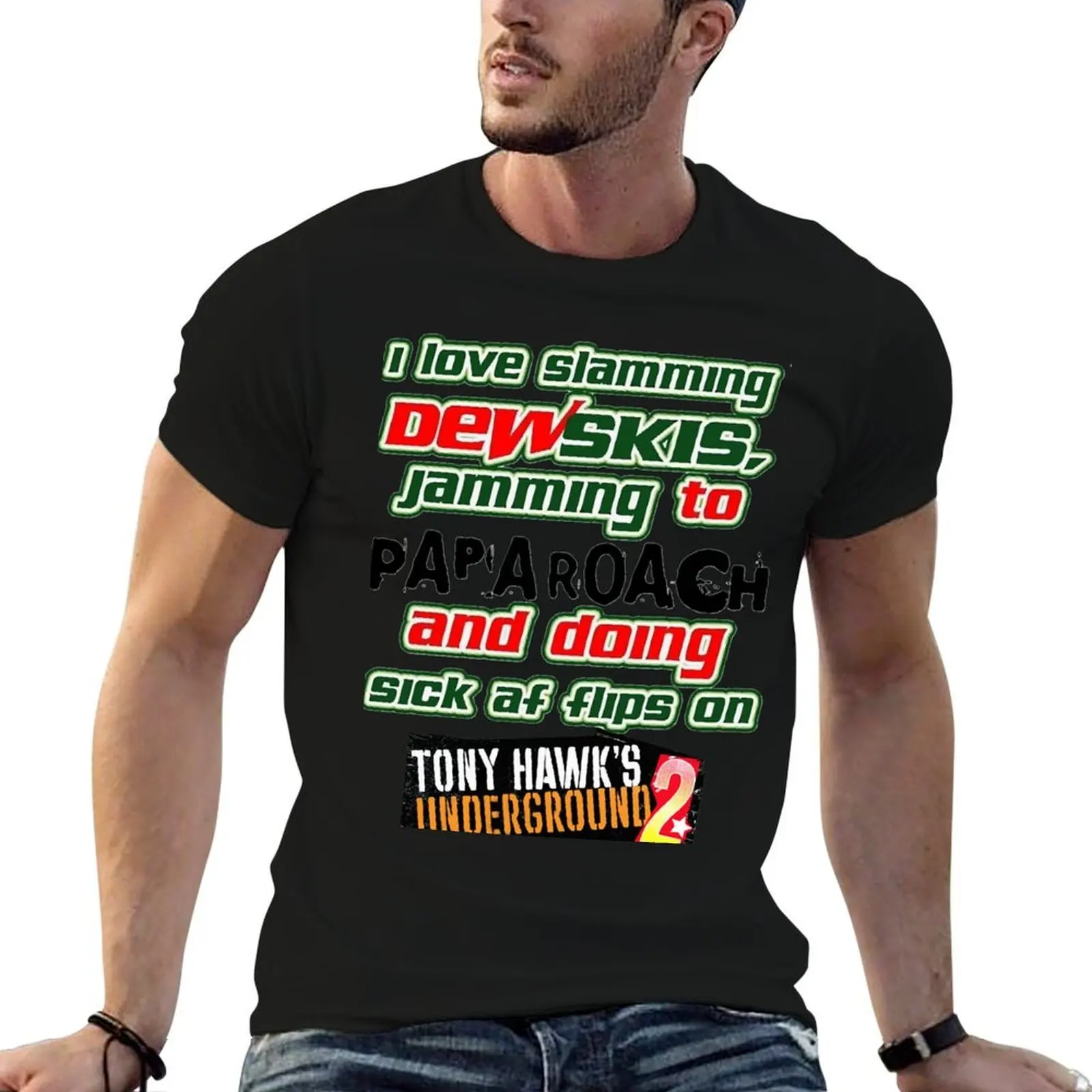 Me encanta acrobacias extremas en Dewskis, escuchar a Papa Roach y hacer giros impresionantes en Tony Hawk’s Underground. Camiseta Es