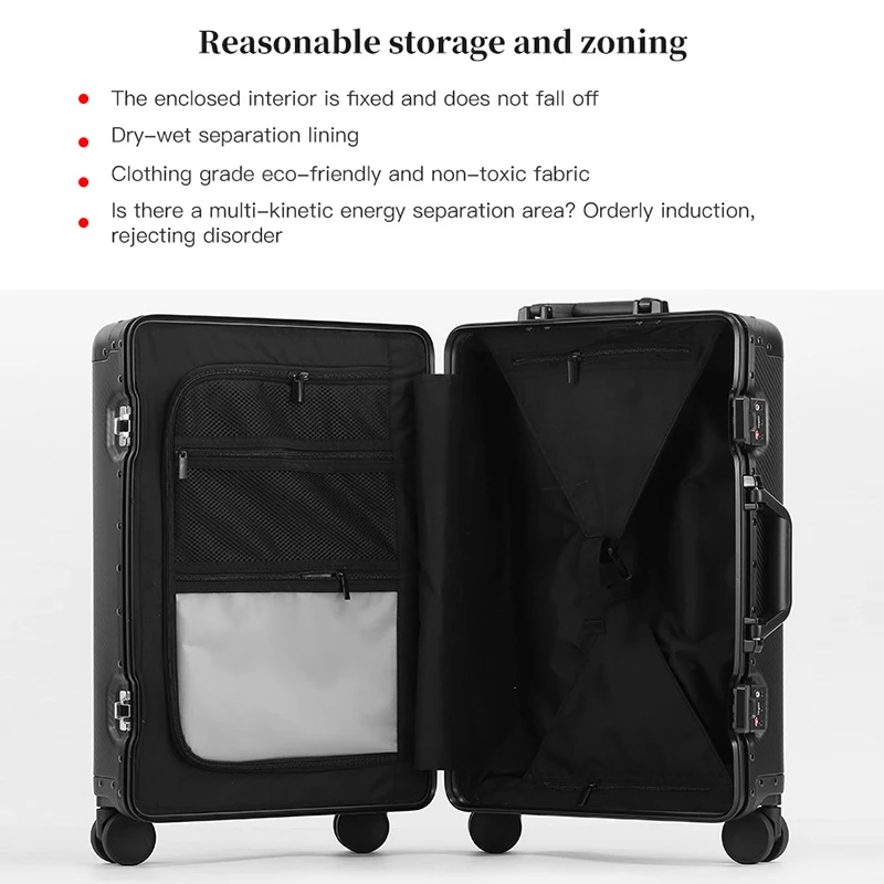 حقيبة حمل على الأمتعة - حقيبة عربة من سبائك الألومنيوم والمغنيسيوم الفاخرة، تصميم جديد، معززة من ألياف الكربون، قفل معتمد من TSA