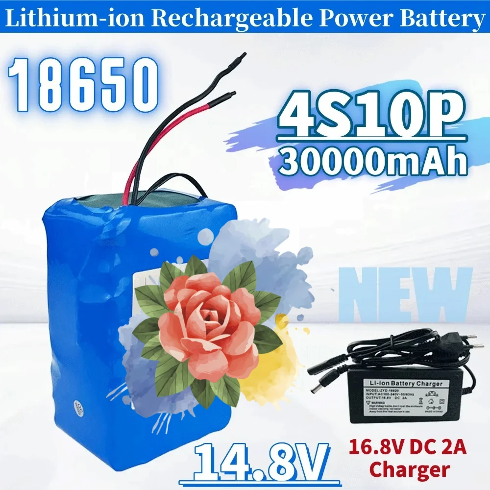 

14.8V 30Ah 444Wh 18650 4S10P Lithium Battery Pack with BMS for Inverter Smart Robot High-power Equipment Etc+16.8V charger