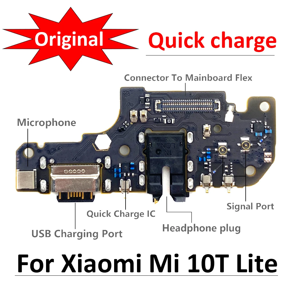 

Original New USB Charging Port Board Flex Cable Connector Parts For Xiaomi Mi 10T Lite Microphone Module Replacement