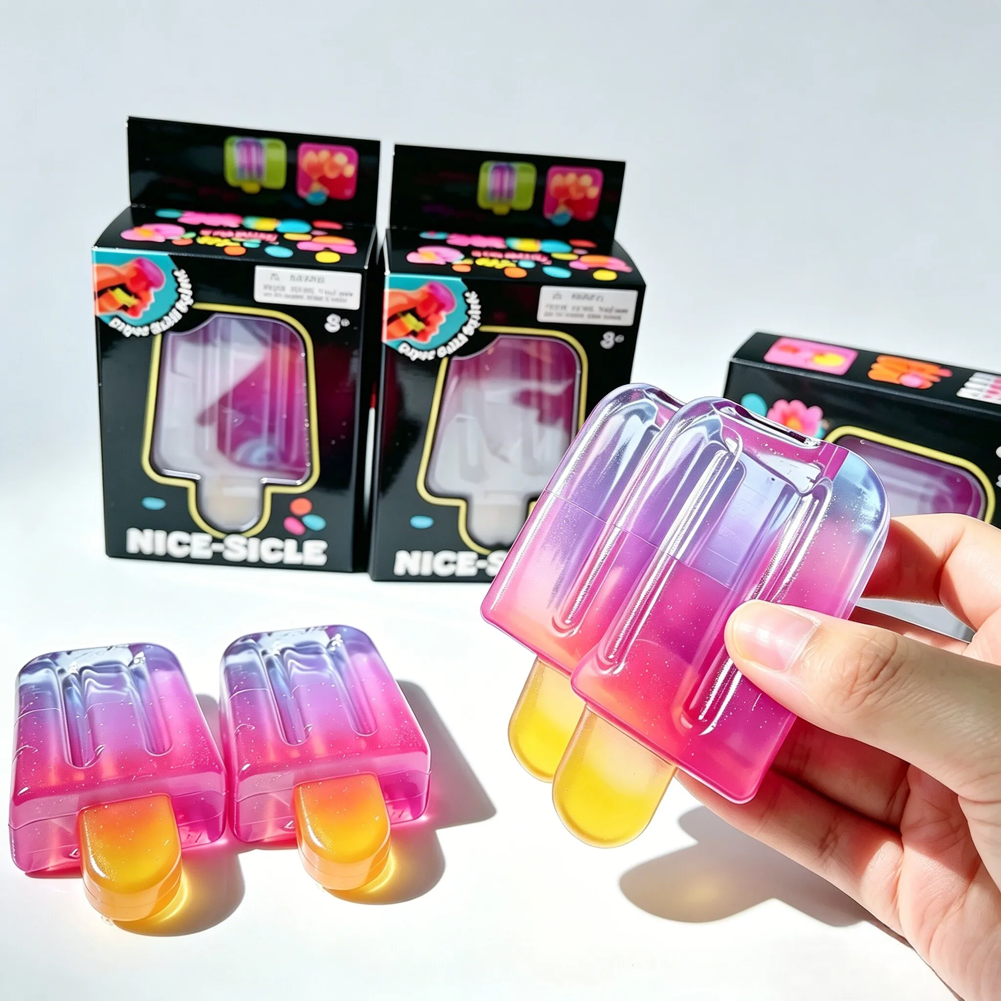 Gradient Liquid Filled Popsicle Squishy Toy Stress Relief Hand Squeeze Gadget Desktop Ornament für Geburtstags- und Feiertagsgeschenke