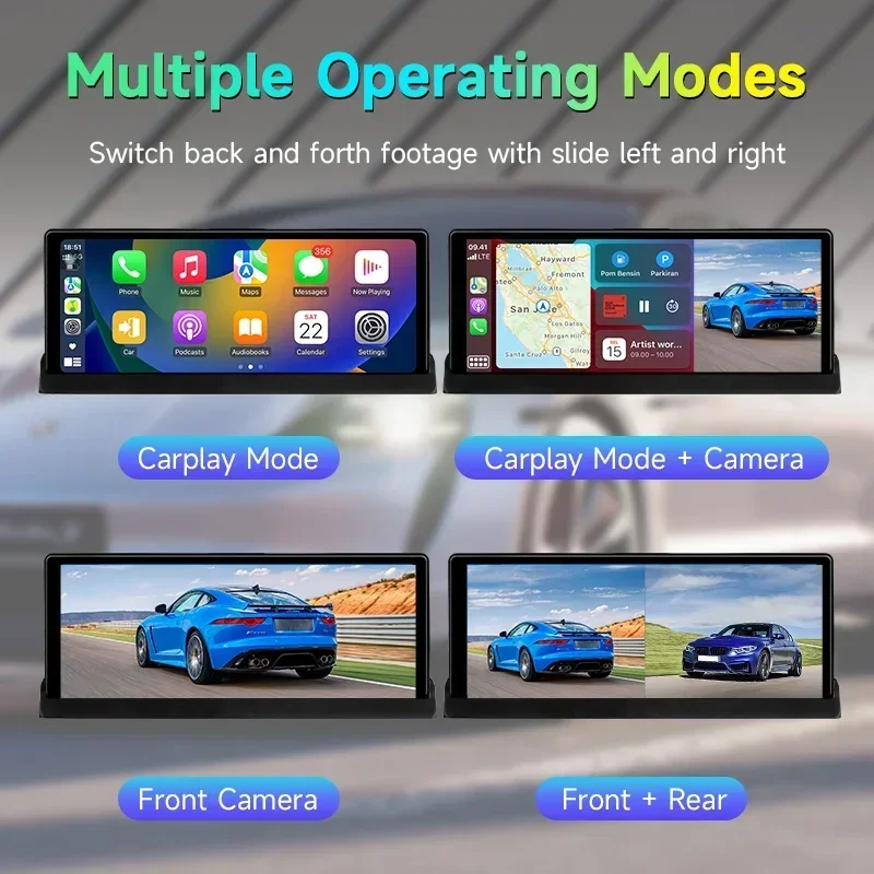 Cámara de salpicadero 4K de 10,26'' 360 ° Lente giratoria coche DVR inalámbrico Carplay Android Auto GPS navegación grabadora de vídeo tablero FM AUX