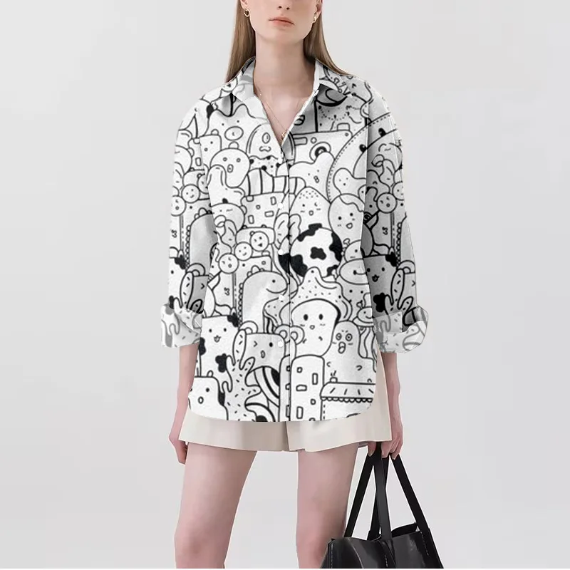 Creative Cartoon Women's Shirt 3D Printed Cartoon Animal Oversized Women's Casual Short Sleeved Daily Hawaiian Top Summer