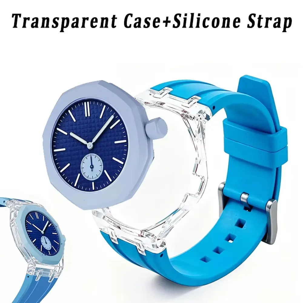 Glacier Transparentes Kunststoffgehäuse + Silikonarmband für Swatch X AP Royal Po Taschenuhr, Umwandlung in Armbanduhr, Gummi-Uhrenarmband