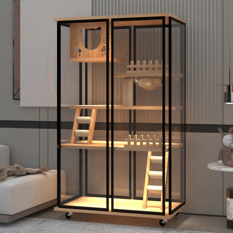 

Panoramic glass cat villa household cage cat litter box integrated house luxury nest indoor cat house