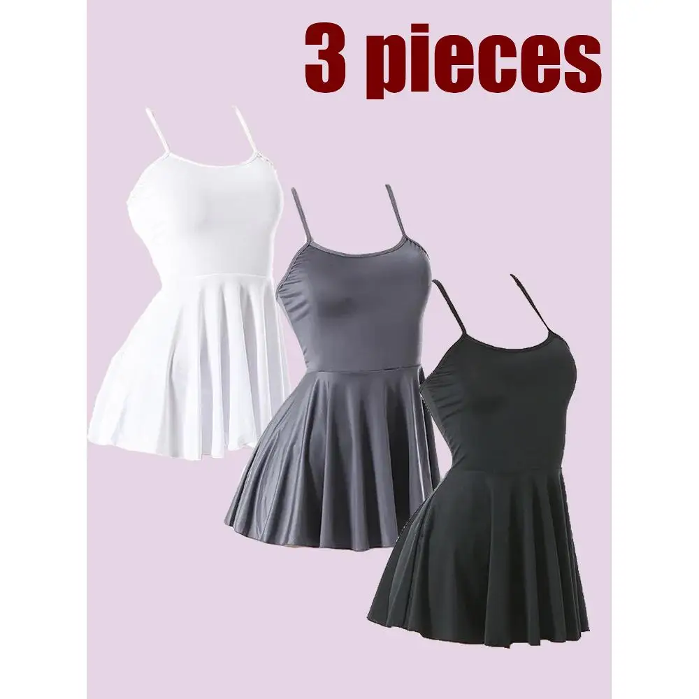 Driedelige set van verschillende gekleurde hemdjejurken voor dames in de zomer, lichtgewicht bodycon-jurk met minirok