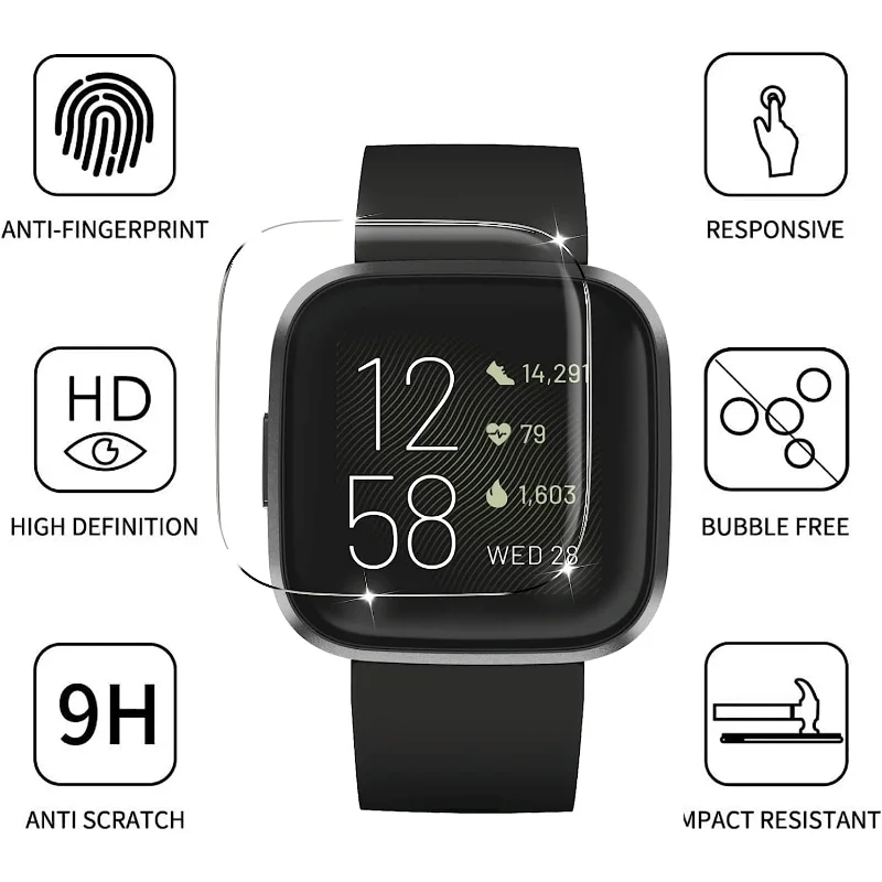 For Fitbit Versa/Versa 2/Lite Smart Watch Tempered Glass Film Full Protection Anti-scratch HD Clear Screen Protector for Versa 2