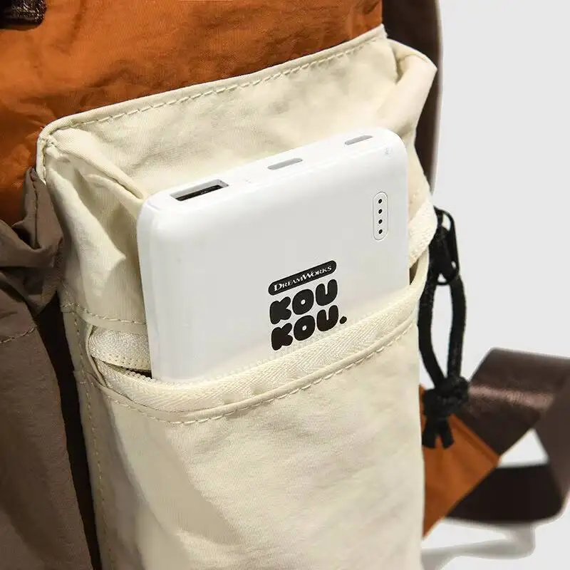 Color Block Cover Flip Backpack Drawstring Waterproof Nylon Multiple Pockets Adjustable for Straps Daily Casual Commute Travel