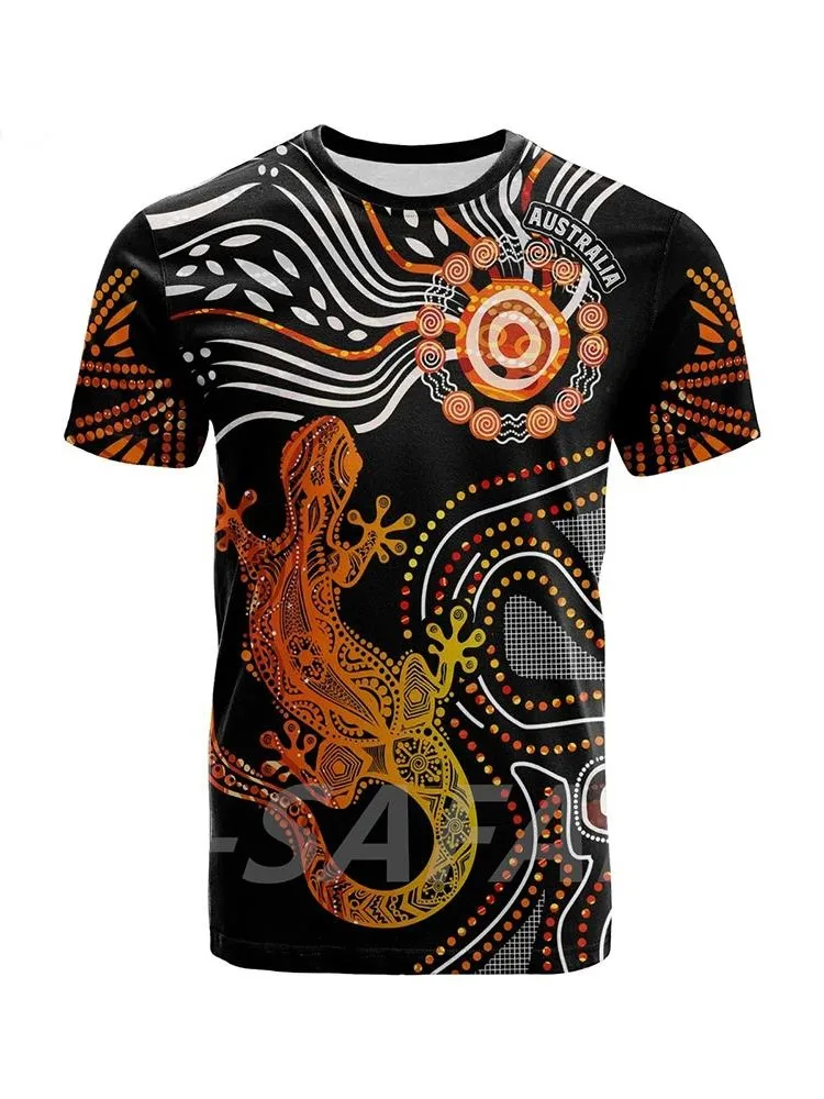 T-shirt manches courtes col rond homme femme, décontracté, avec motif de phare de lézard aborigène d'Australie imprimé en 3D, style Harajuku