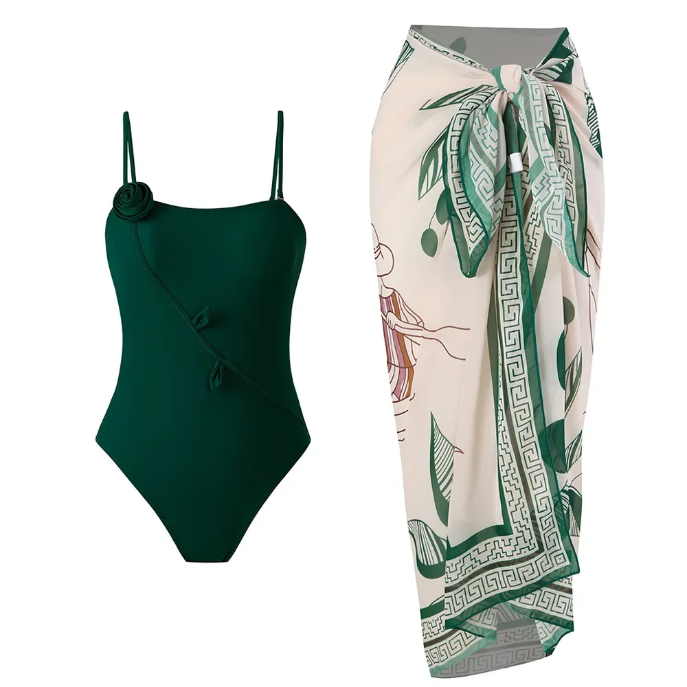 

2025 3D Flower Sexy Push Up one Piece Swimwear Women Retro Print Biquini Skirt Cover Up Monokini Brazilian Swimming Suit Dress