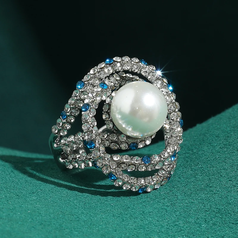 

Antique Hollow Silver Plated Rings Pearl Jewelry Vintage Blue And White Natural Stone Retro Luxury For Ladies 2026 Birthday Gift