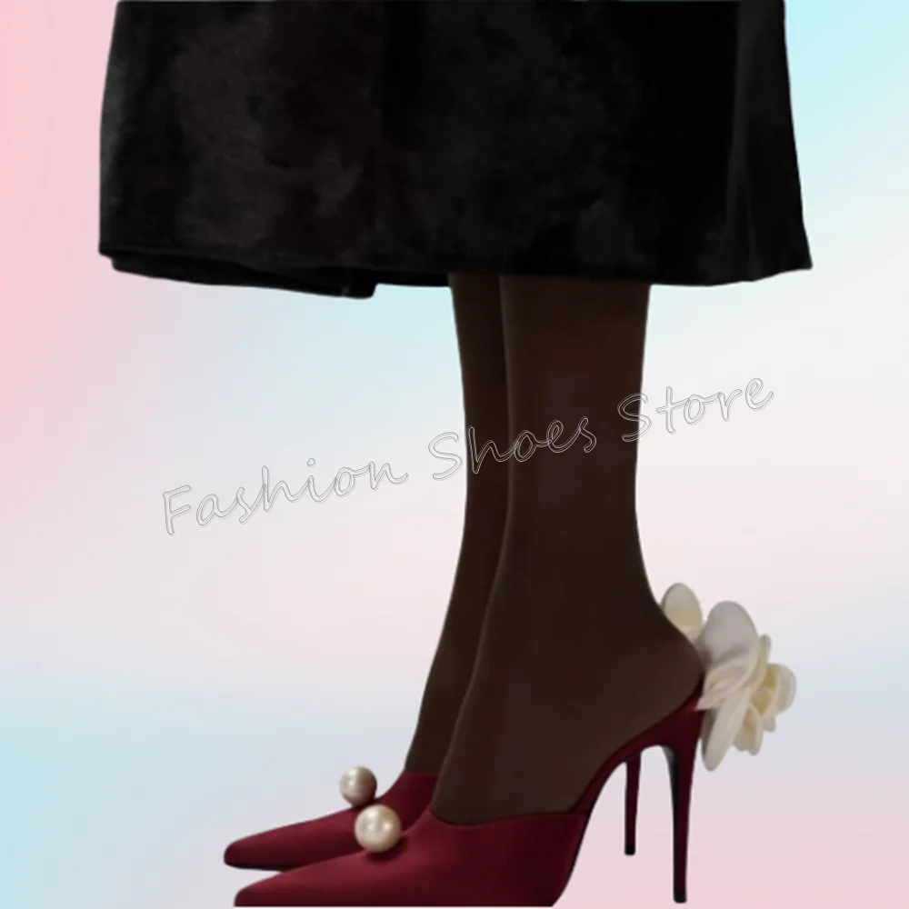 

Red Pointed Toe Pearl Decor Slippers Stilettos High Heels High Heel Shoes for Women Heels Party Shoes 2025 Zapatos Para Mujere