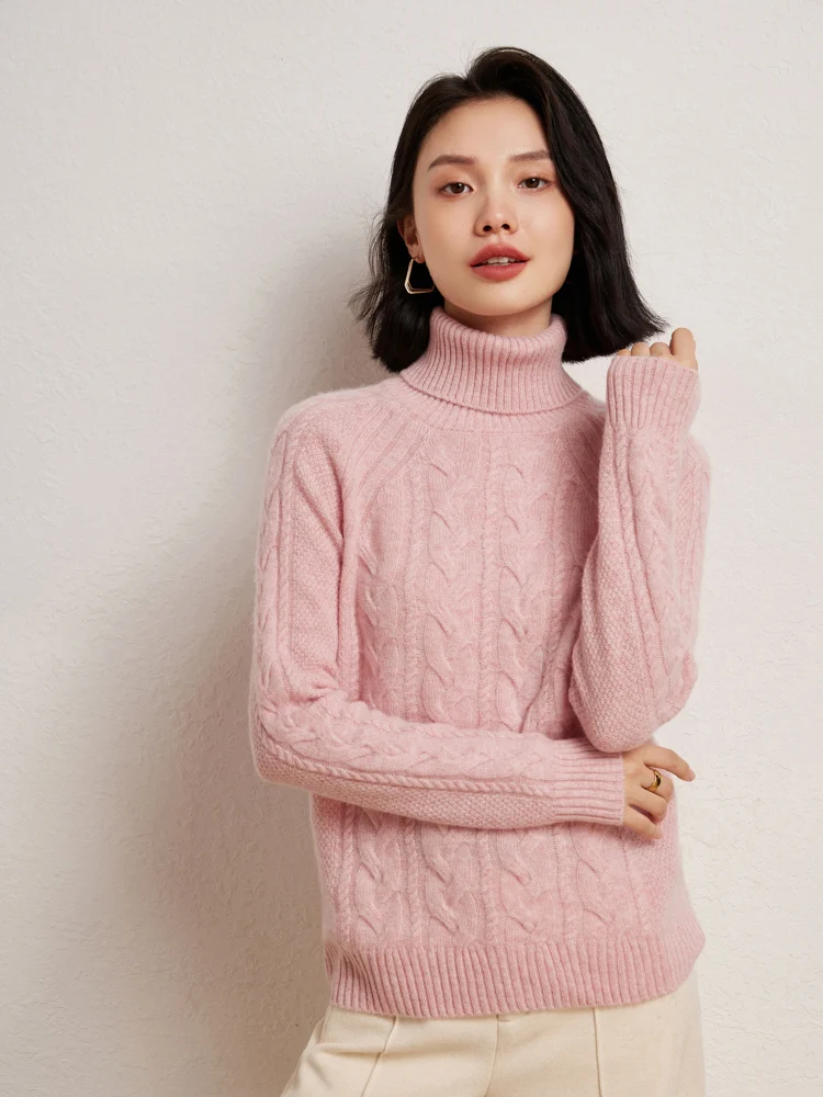 Alta qualidade feminina casual solto gola alta pulôver 100% camisola de caxemira outono inverno quente macio simples roupas femininas topos