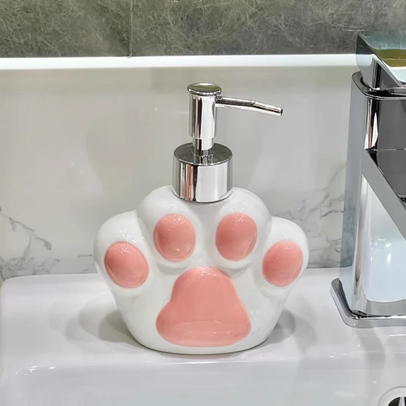 WHYOU-Cute Cat Paw Lotion Bottle, Liquid Soap Dispensers, Emulsion, Latex Hand Wish Bottles, Dish Bathroom Accessories Set