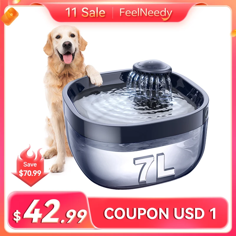 FeelNeedy 7L Dog Water Fountain for Large Dog Bowl Dispenser Pet Water Fountain with Ultra Quiet Pump for Multiple Pets FN-W05