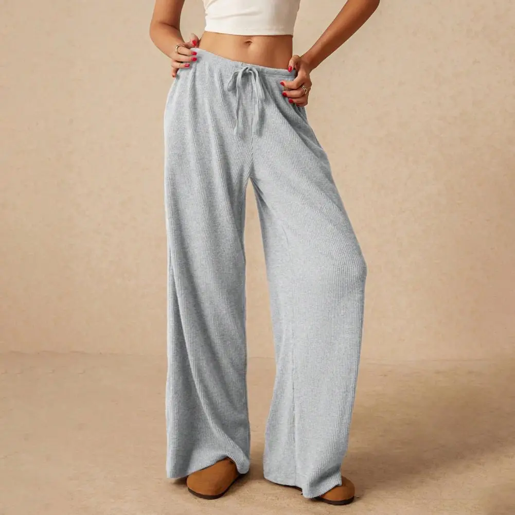 Pantalon à jambes larges pour femme, taille élastique, avec cordon de serrage réglable, coupe ample, couleur unie pour le travail