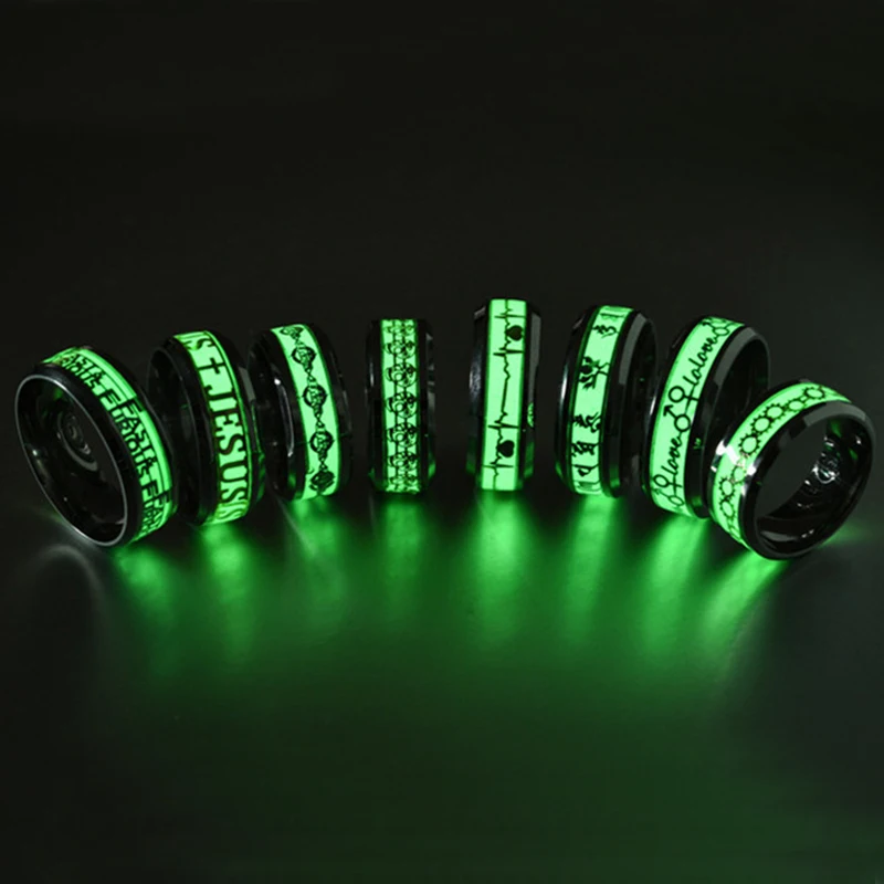 Stainless Steel Luminous Finger Ring For Women Men Glowing In Dark Heart Couple Wedding Bands Jewelry Gift Accessories view 6