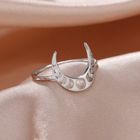 Skyrim Women Moon Phase Ring Stainless Steel Crescent Moon Witch Amulet Finger Rings Fashion Celestial Jewelry Gift for Lover