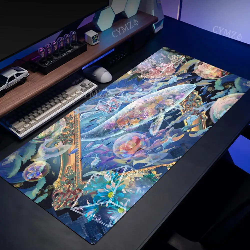 Fantasy-style schools of fish and butterflies Mouse Pad Desk Mat with Stitched Edge anti-slip Durable pc accessories Gaming mats